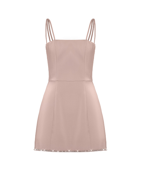 Rhinestones Trimmed Dust Rose Satin Mini Dress, 1