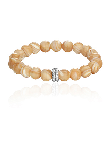 Silver bracelet with mother-of-pearl beads and cubic zirconia, 1