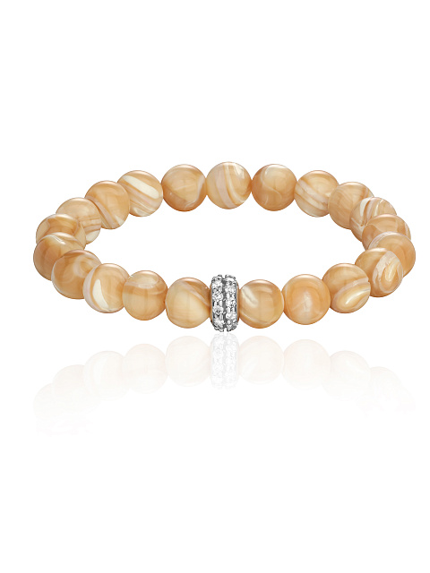 Silver bracelet with mother-of-pearl beads and cubic zirconia, 1 Silver bracelet with mother-of-pearl beads and cubic zirconia, 1