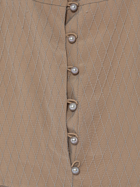 Beige Mesh & Organza Midi Dress, 4