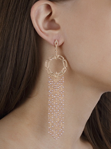 Rose Gold Pearl Diamond Earrings, 2