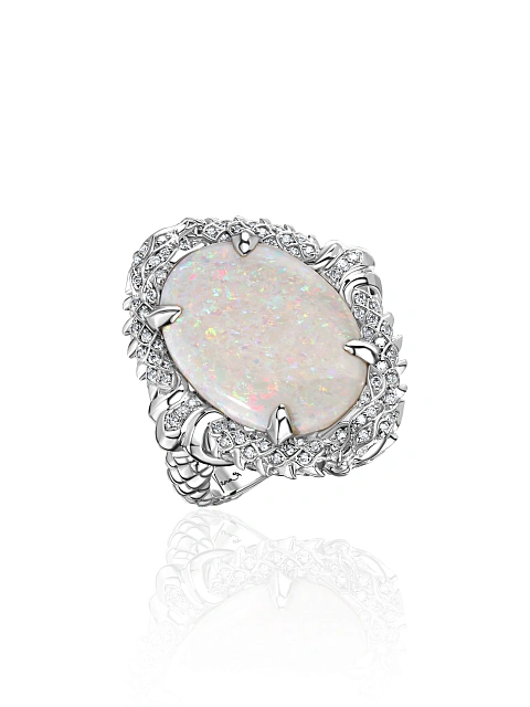 White gold ring with opal and diamonds, 1