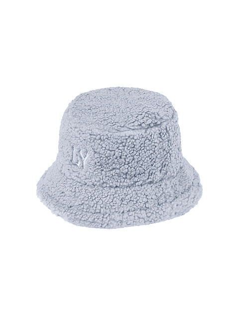 LY Embroidered Light Blue Faux Fur Bucket Hat, 1