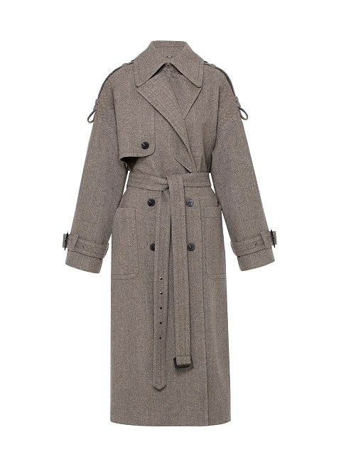 Brown Double Breasted Cashmere Trench, 3