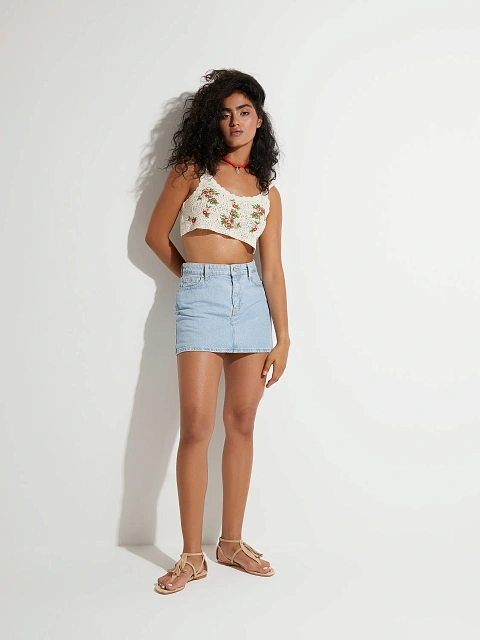 Light Blue Denim Mini Skirt, 6