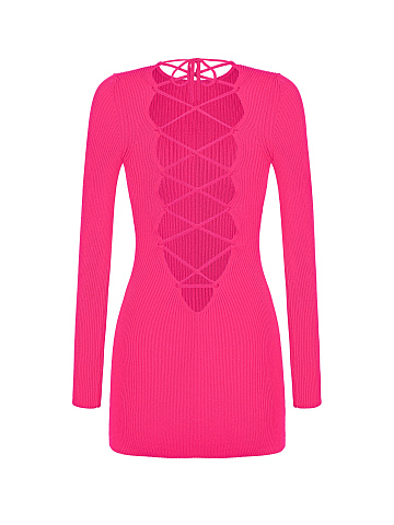 Pink Rib Knit Mini Dress, 2