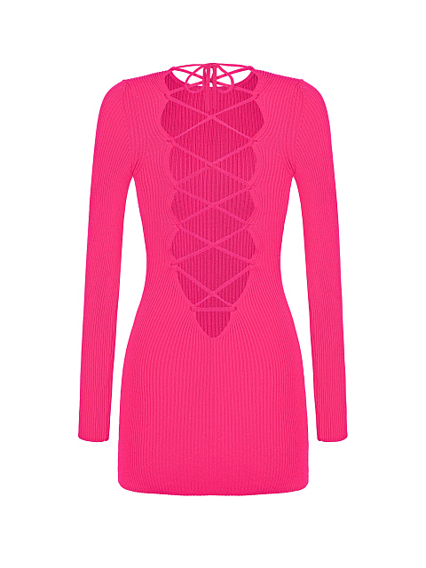 Pink Rib Knit Mini Dress, 2