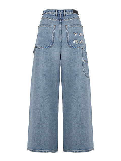 Light Blue "Yana" Wide Leg Cotton Jeans, 3