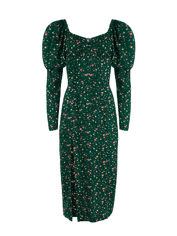 Green Floral Print Midi Dress, 1