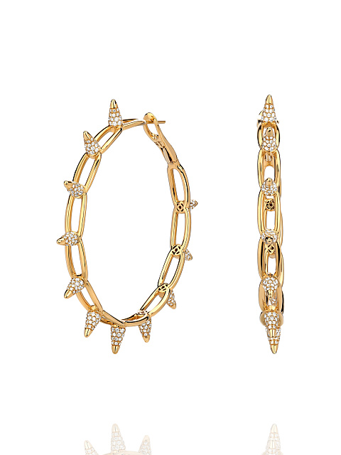 Spike hoops made of yellow gold with diamonds, 1