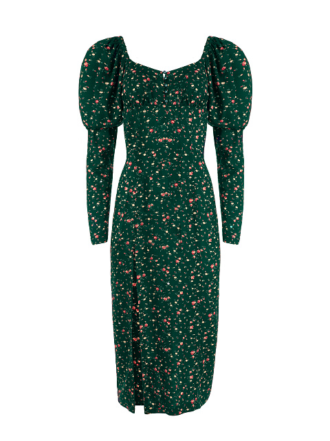 Green Floral Print Midi Dress, 1