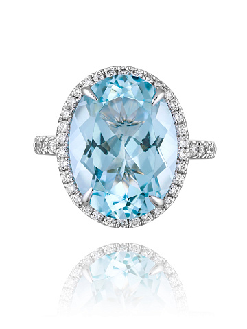 Oval Aquamarine & Round Diamond White Gold Ring , 2