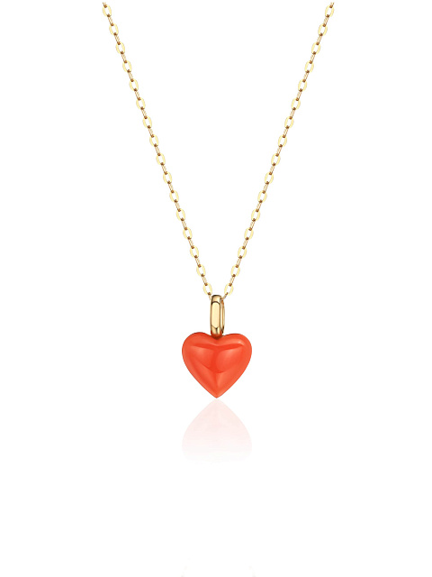 Yellow gold necklace with a heart-cut coral, 1