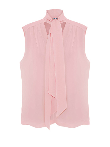 Pink Chiffon Blouse with Tie Collar, 1