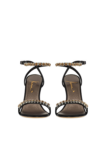 Black Leather Sandals With Rhinestones, 2