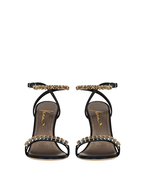 Black Leather Sandals With Rhinestones, 2