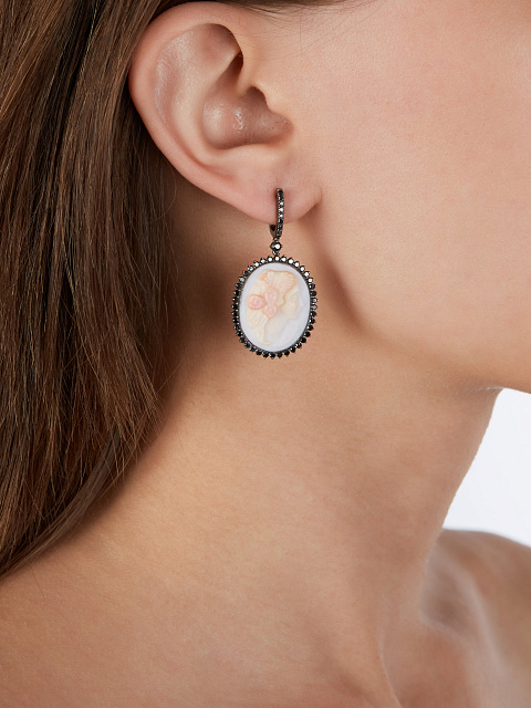 Black Gold & Black Diamonds Shell Cameo Earrings, 2