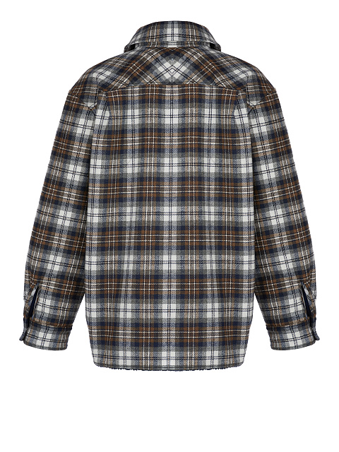 Dark Brown Checked Navy Faux Fur Lined Shirt, 2