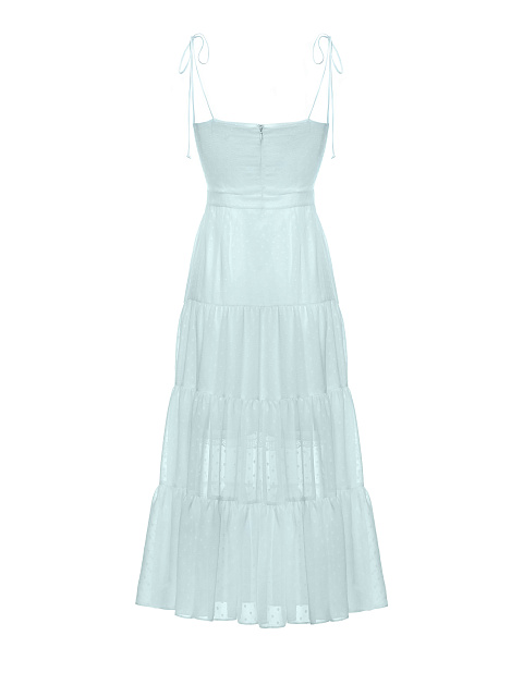 Turquoise Polka Dot Chiffon Midi Dress , 2