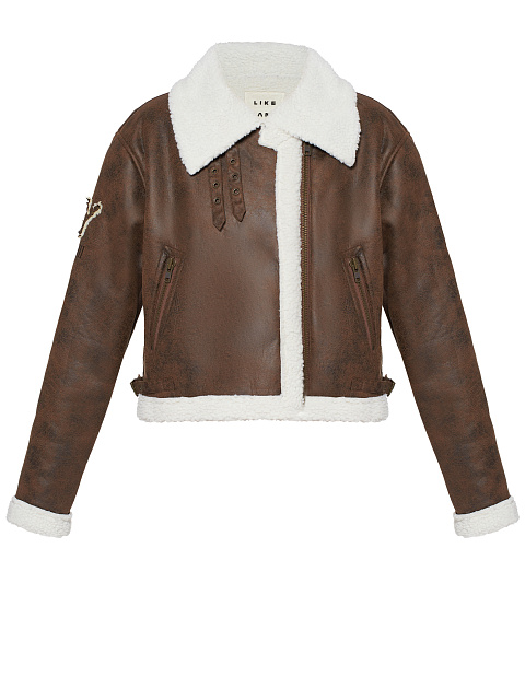 Brown cropped faux‑fur shearling jacket, 1 Brown cropped faux‑fur shearling jacket, 1