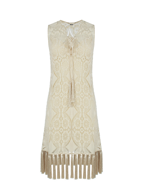 Beige Lace Cotton Mini Dress, 1