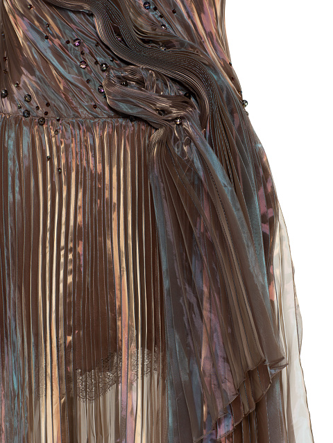 Brown Plisse Organza Maxi Dress, 5