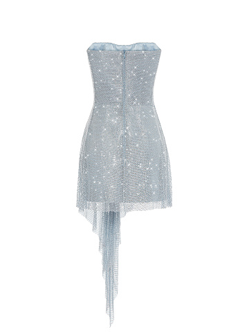 Light Blue Rhinestone Mesh Mini Dress, 2