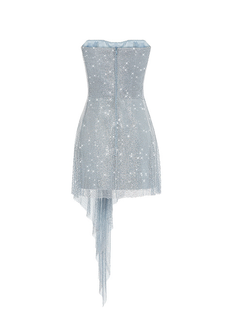 Light Blue Rhinestone Mesh Mini Dress, 2