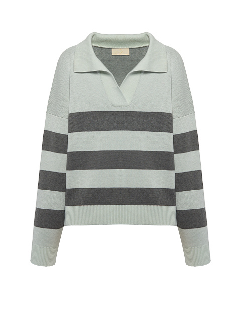 Grey & Mint Striped Cotton Pullover, 1 Grey & Mint Striped Cotton Pullover, 1