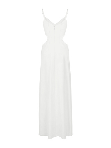 Crystals Embellished White Cut Out Maxi Dress, 2