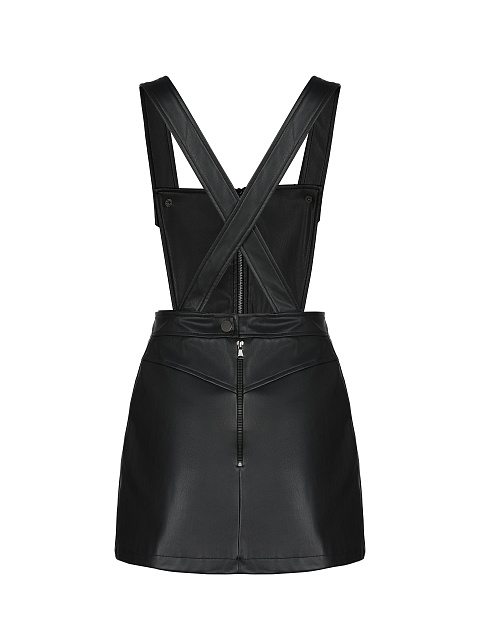Black Faux Leather Suspender Skirt, 2
