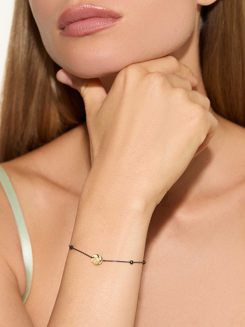 Oxidized gold bracelet with mother-of-pearl and spinel, 3 Oxidized gold bracelet with mother-of-pearl and spinel, 3