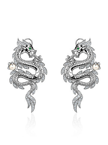 White Gold, Pearls, Emeralds & Diamonds Earrings, 1