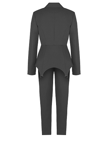 Grey Double-Breasted Peplum Pantsuit, 2