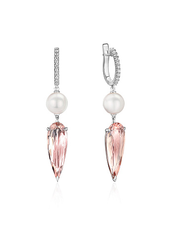 White gold earrings with morganite and Akoya pearls, 1