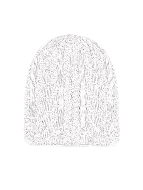 White Distressed Cotton Beanie, 1