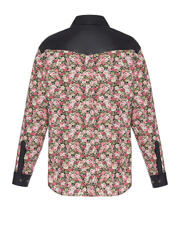 Pink Cotton & Black Leather Floral-Print Shirt, 2