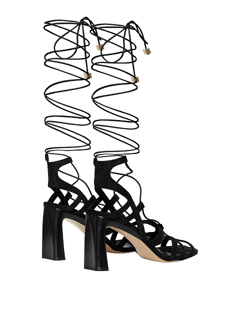 Black Suede Lace Up Heeled Sandals, 3