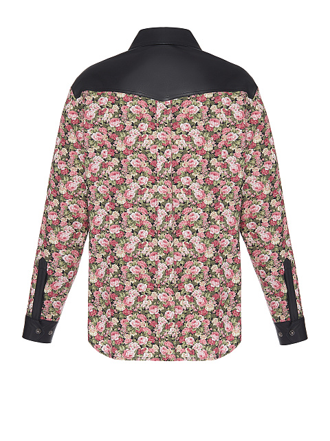 Pink Cotton & Black Leather Floral-Print Shirt, 2