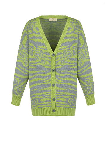 Green Tiger & Rose Intarsia Cardigan, 1