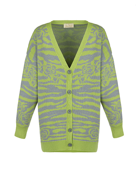 Green Tiger & Rose Intarsia Cardigan, 1