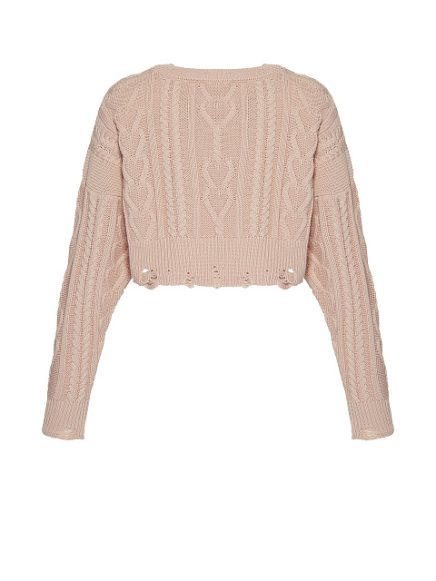 Light Pink Cotton Cropped Cable Knit Sweater, 2 Light Pink Cotton Cropped Cable Knit Sweater, 2