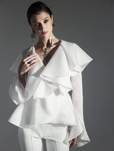 White Organza Top With Ruffles, 2