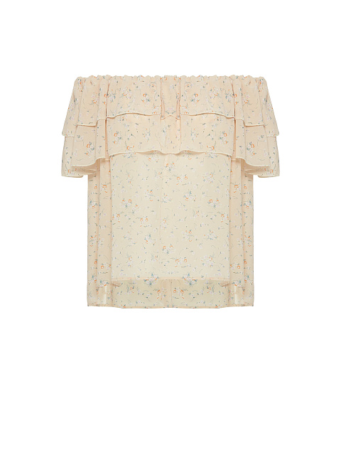 Beige Chiffon Off Shoulder Top, 1