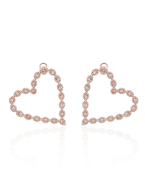 Round Diamond, Oval Morganite, Round Morganite & Rose Gold "Heart" Earrings, 1