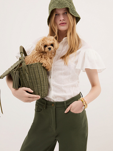 Wide khaki jeans with embroidery, 2