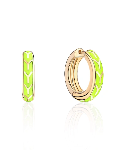 Neon Green Enamel & Yellow Gold Small Hoops, 1