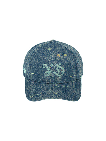 Blue YD Embroidered Sequinsed Denim Cap, 2