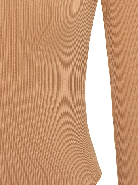 Dark Beige Ribbed Cotton L/S Round Neck Bodysuit, 3 Dark Beige Ribbed Cotton L/S Round Neck Bodysuit, 3