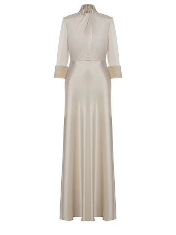 Milky Silk Dress With Mink Fur Cuffs, 1
